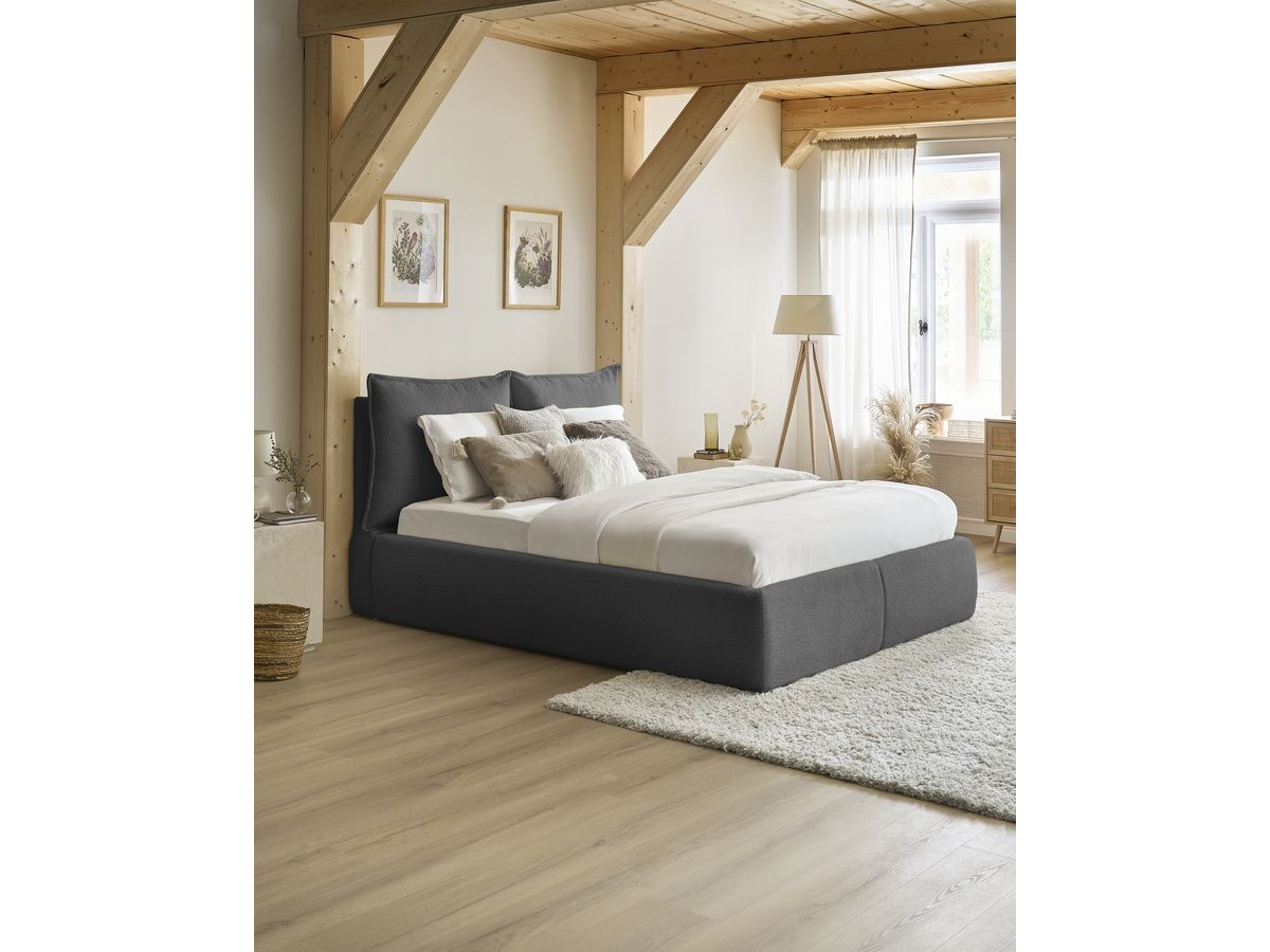 Bobochic Garance Polsterbett mit Bettkasten Bouclé-Stoff Dunkelgrau, Liegefläche 160 × 200 cm