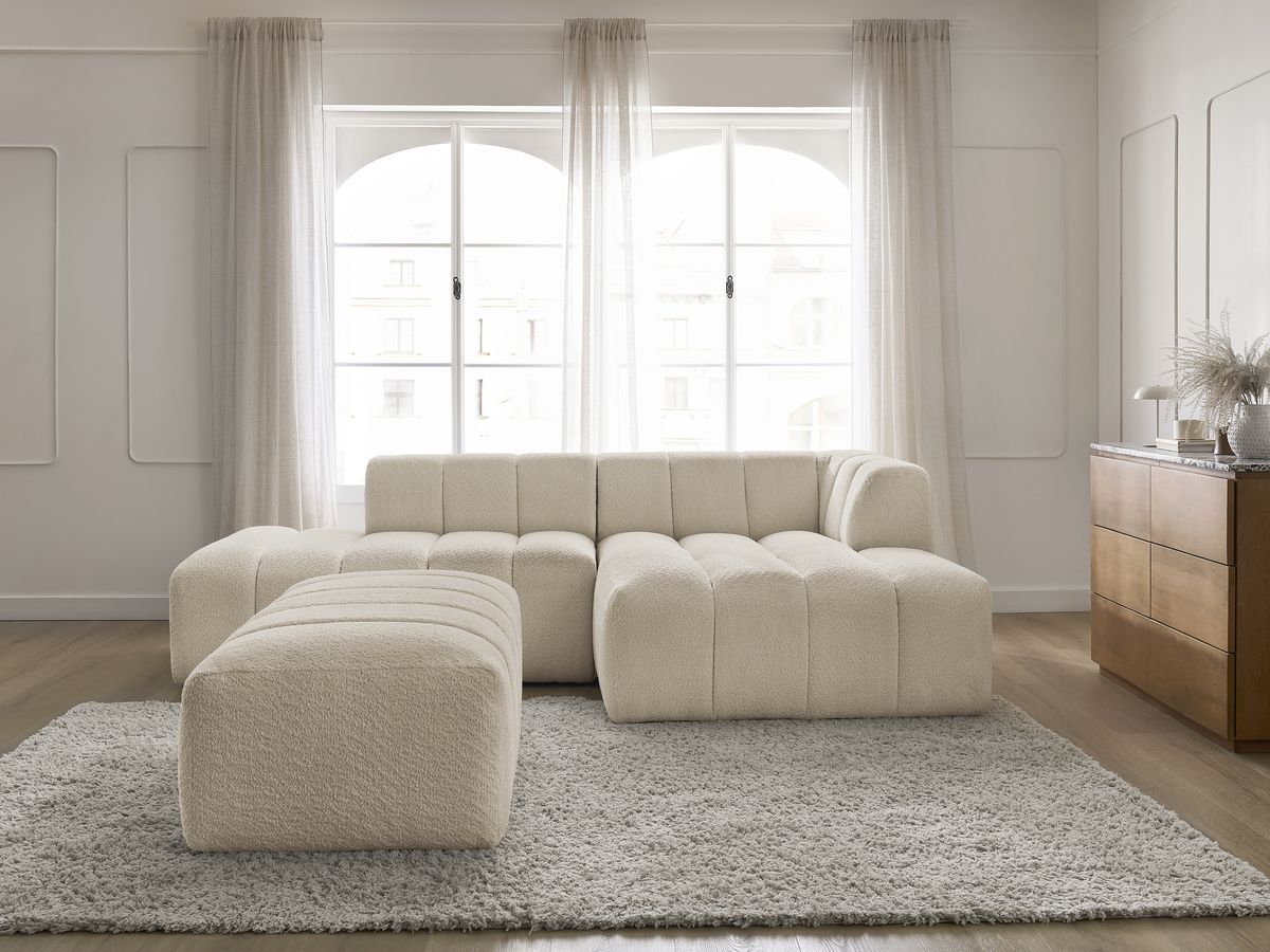Bobochic Annecy Ecksofa mit Pouf Bouclé-Stoff Beige Ecke rechts