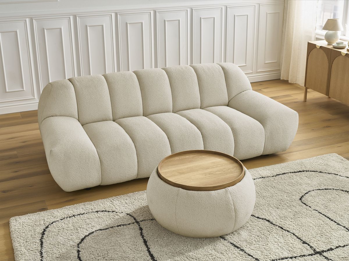 Bobochic Hayden Sofa 2-Sitzer mit Pouf Bouclé-Stoff Beige
