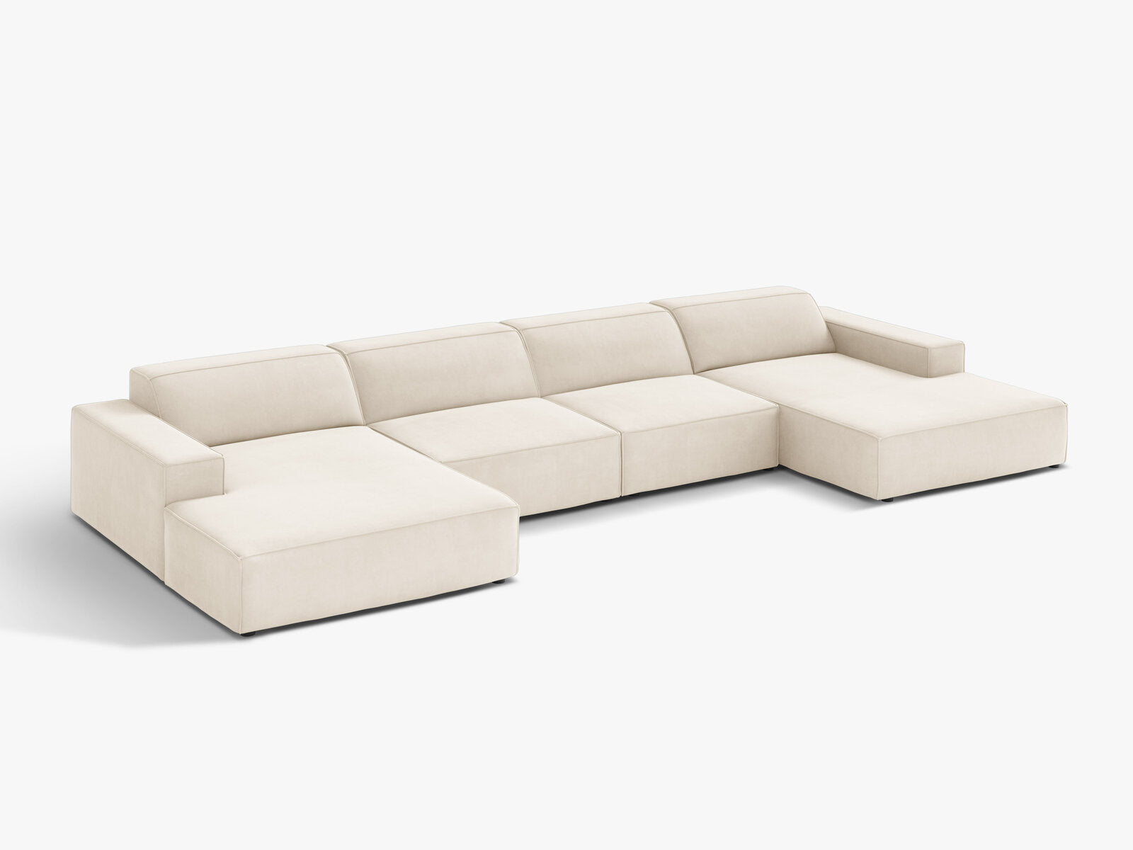 Micadoni Panorama-Sofa Jodie 6-Sitzer Samt Bluvel Helles Beige
