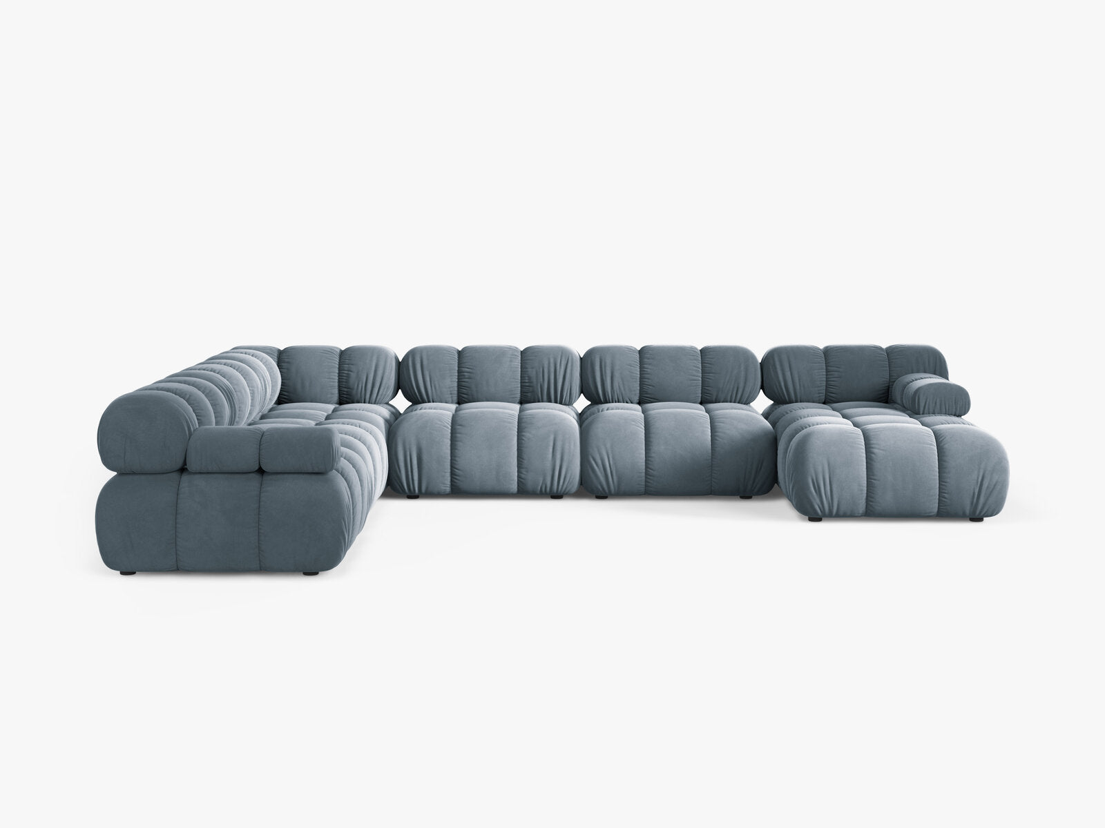 Micadoni Modulares Panorama Ecksofa Bellis 8-Sitzer Links Samt Bluvel Hellblau