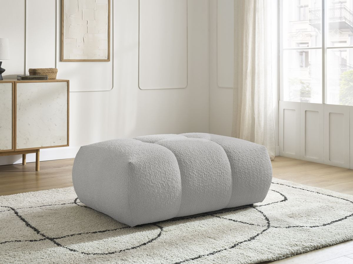 Bobochic Fuji Pouf Bouclé-Stoff Hellgrau