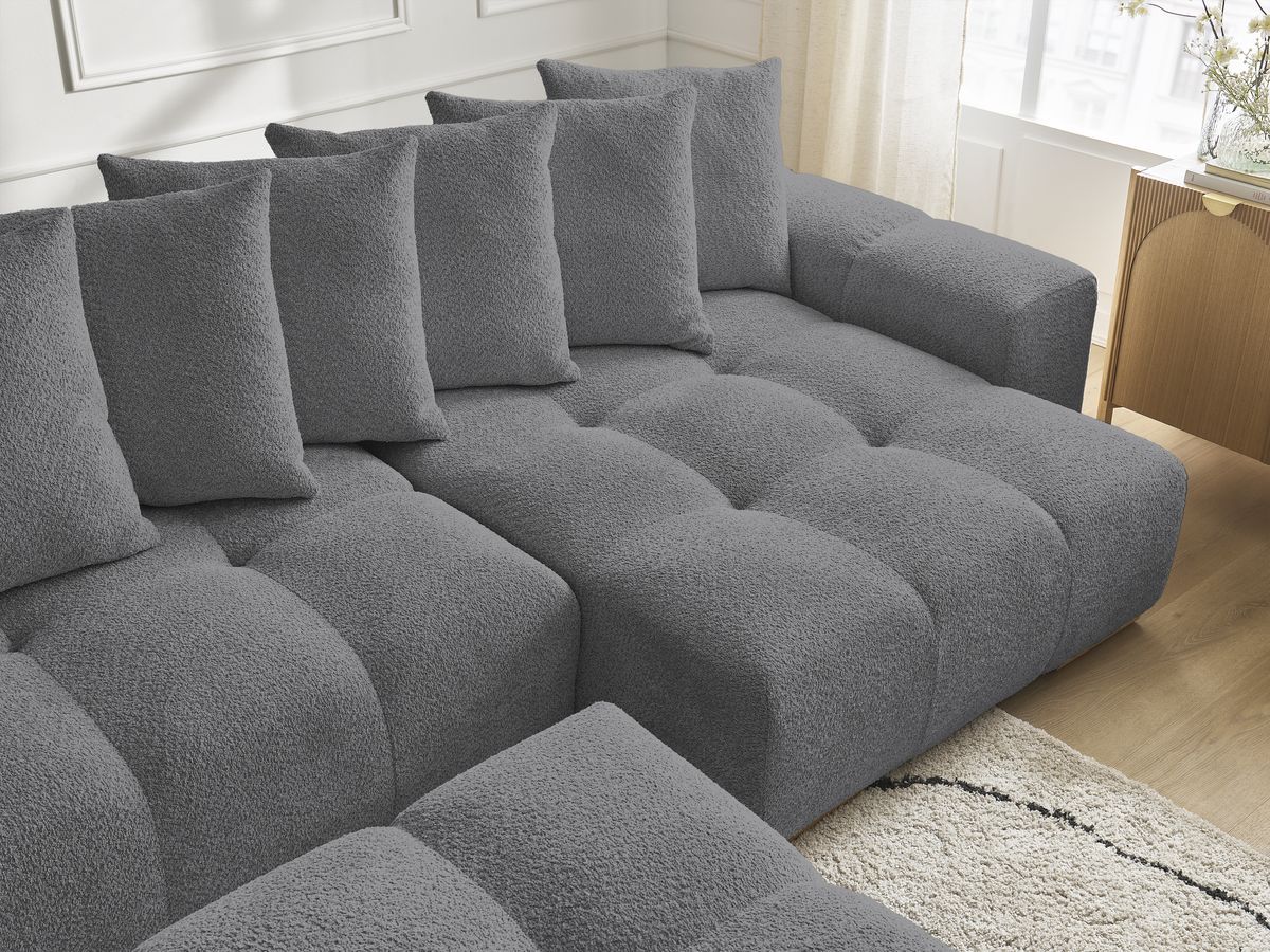 Bobochic Anakin Wohnlandschaft mit Pouf, 10 Kissen Bouclé-Stoff Dunkelgrau