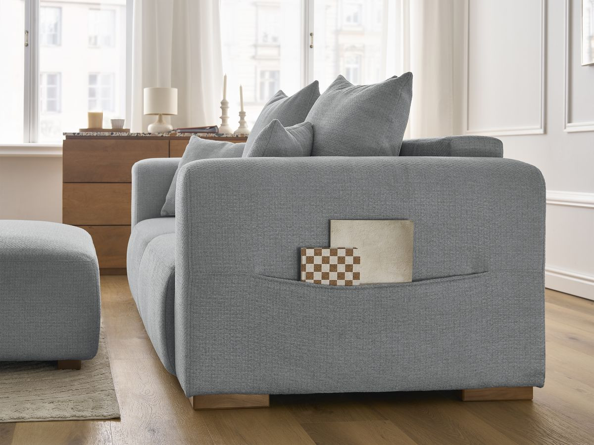 Bobochic Sidonie Sofa 3-Sitzer mit Pouf Melange-Stoff Dunkelgrau