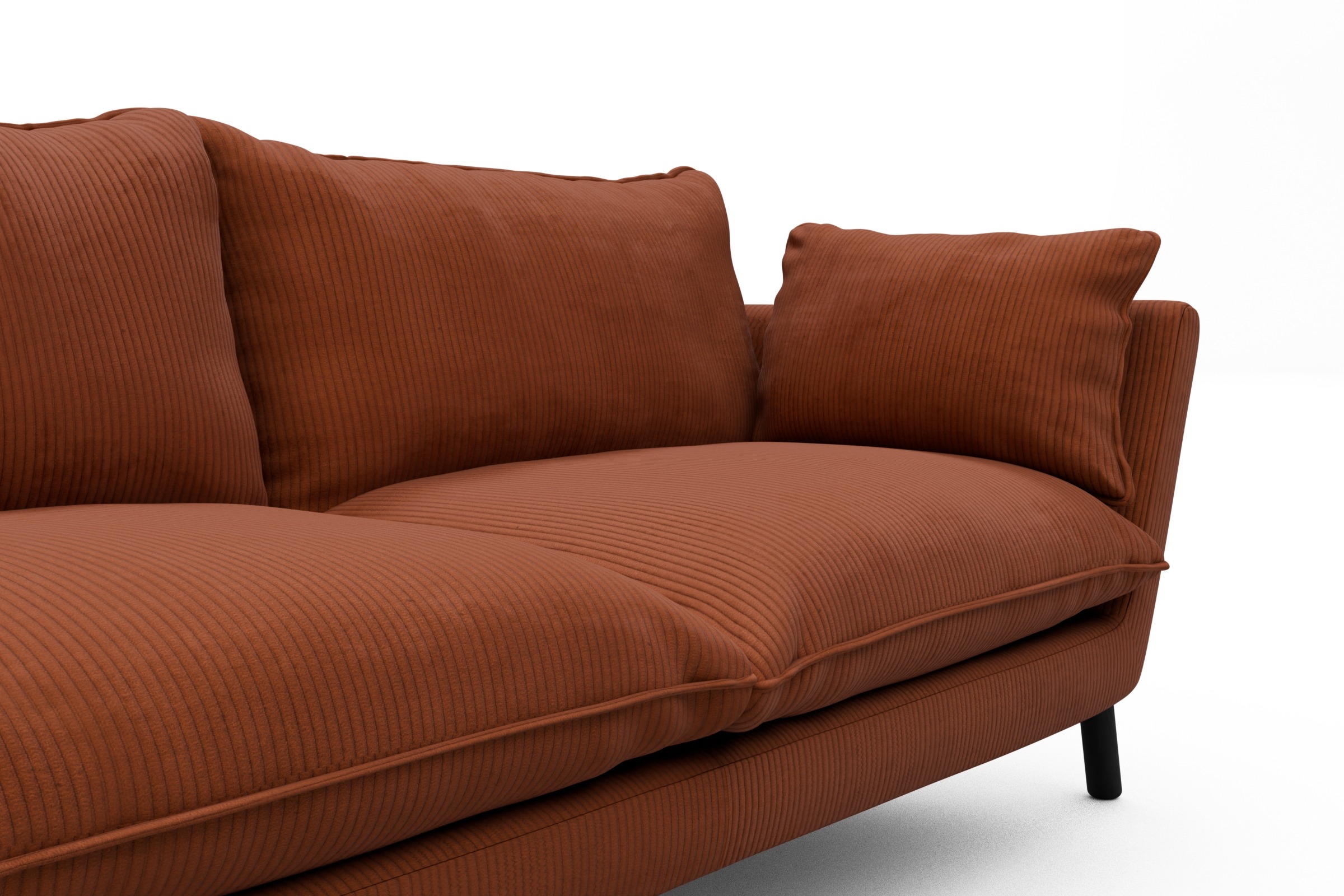 Sofa Emil PREMIUM 3-Sitzer Beinfarbe Eiche Schwarz Corduroy-Burnt-Orange