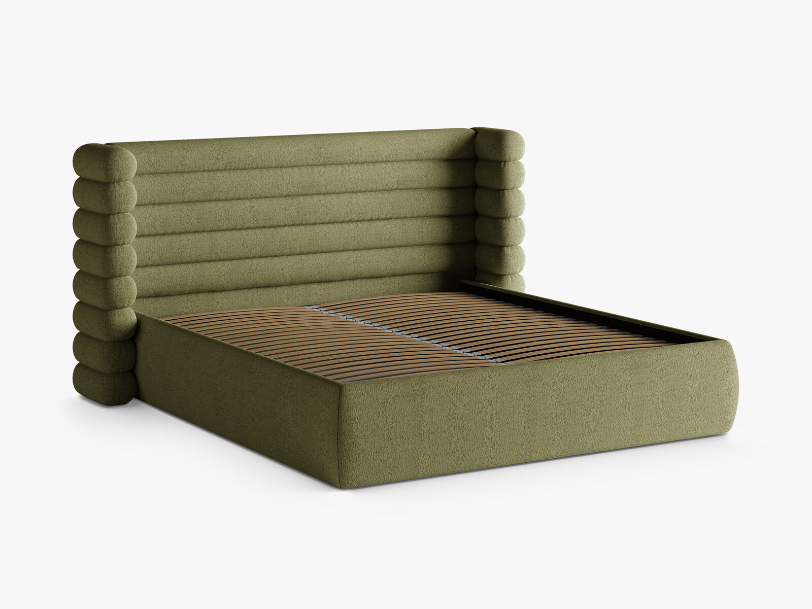 Micadoni Stauraumbett mit Kopfteil Mount Boucle Coral Helles Olive 180x200