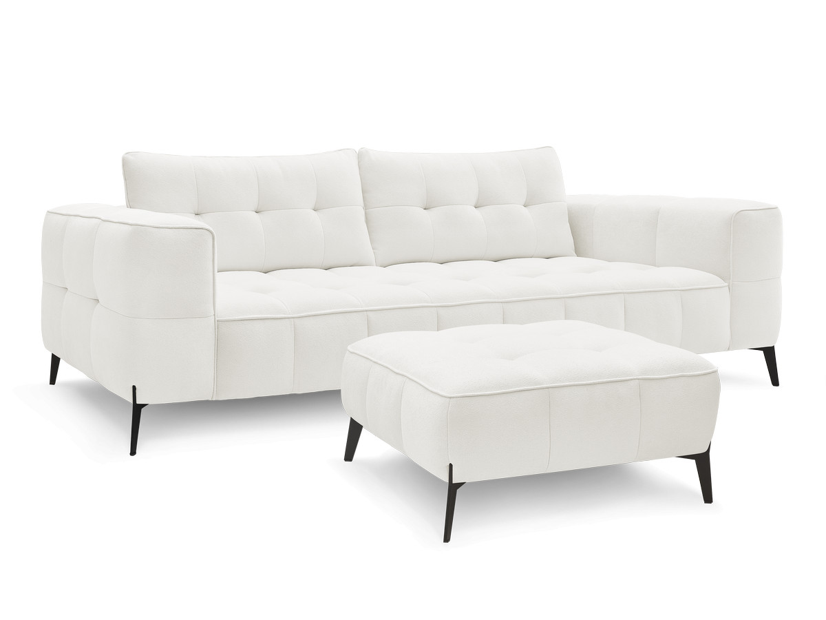 Bobochic Anis Sofa 3-Sitzer mit Pouf Strukturstoff Weiß