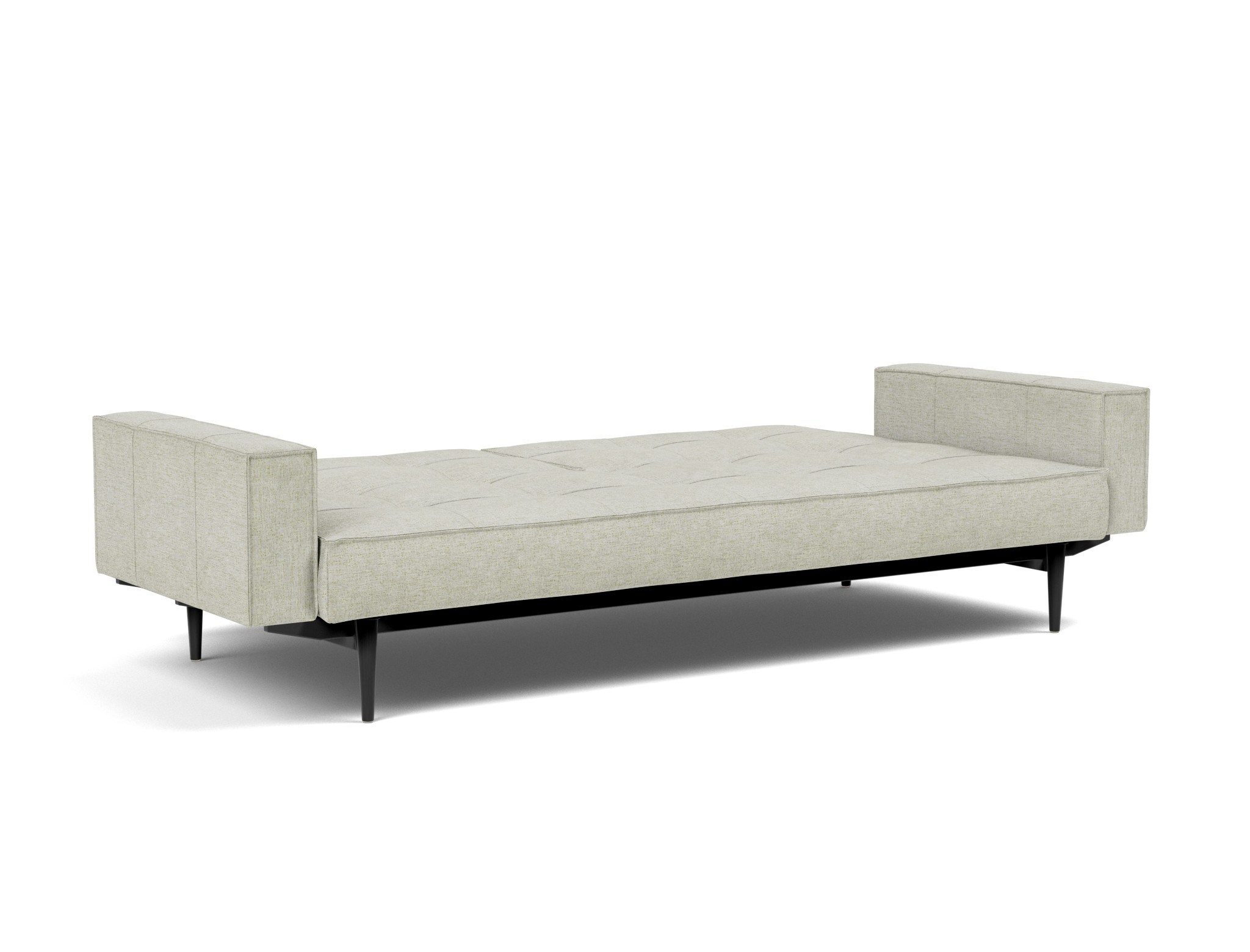 Schlafsofa Splitback mit Armlehnen Flachgewebe Avella 280-Sand Beine Styletto Eiche schwarz