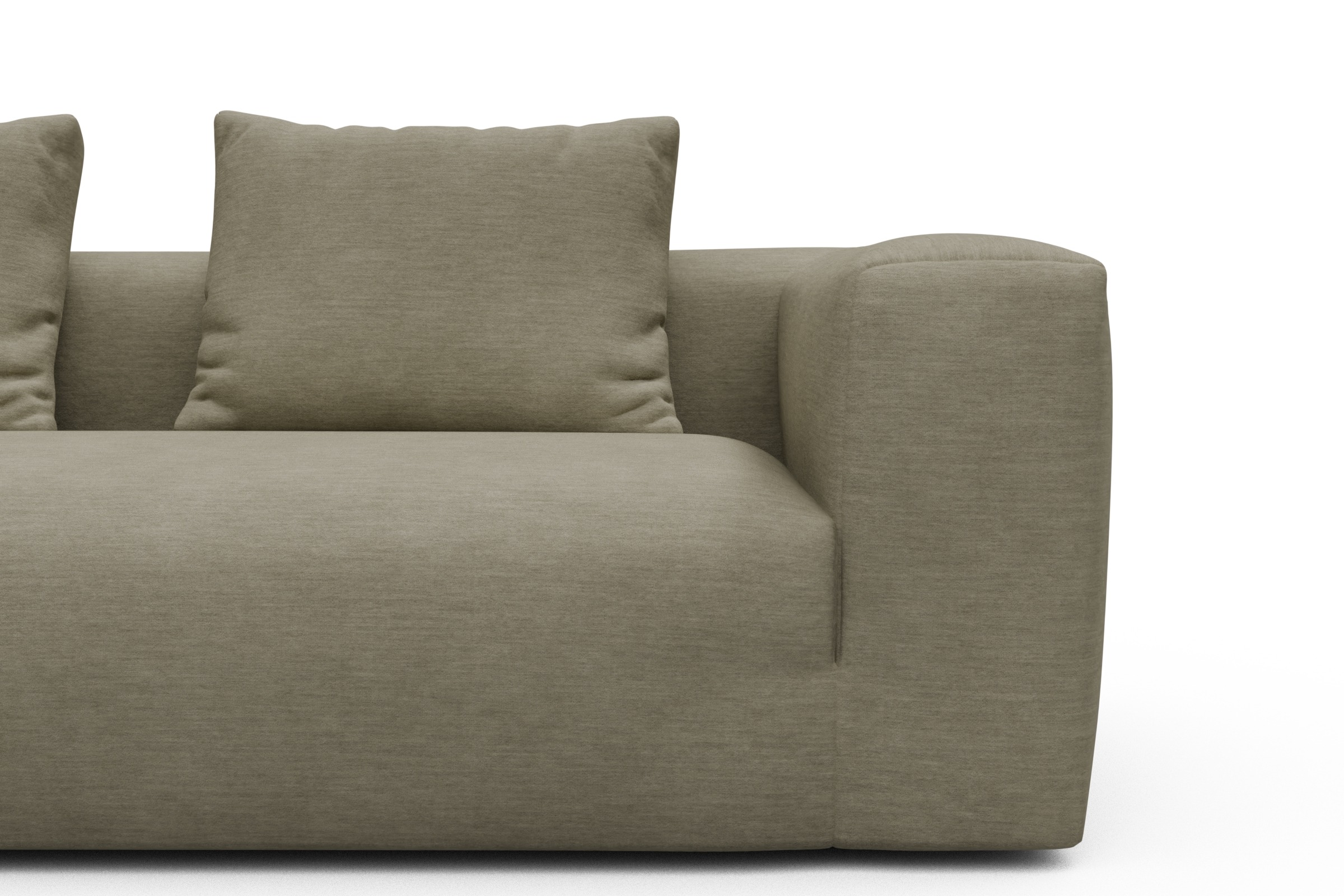 Wohnlandschaft Fred Chaiselongue links mit 2-Sitzer und lange Armlehne rechts Vivus-Dusty-Sand