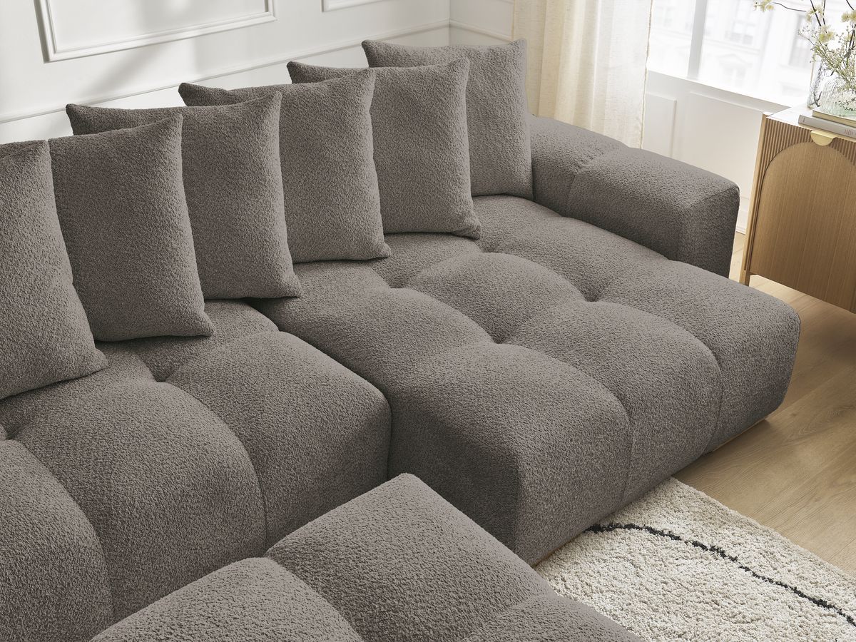 Bobochic Anakin Wohnlandschaft mit Pouf, 10 Kissen Bouclé-Stoff Braun