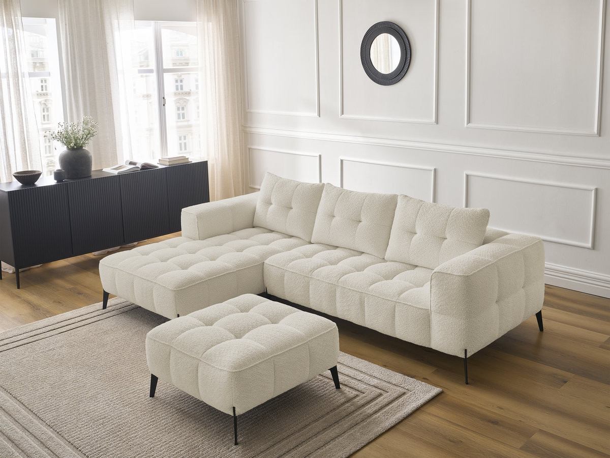 Bobochic Anis Ecksofa mit Pouf Bouclé-Stoff Beige Ecke links