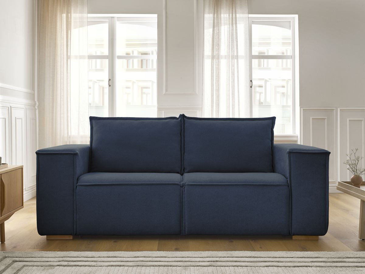 Bobochic Chelsea Schlafsofa 3-Sitzer Strukturstoff Dunkelblau, Liegefläche 160 × 200 cm