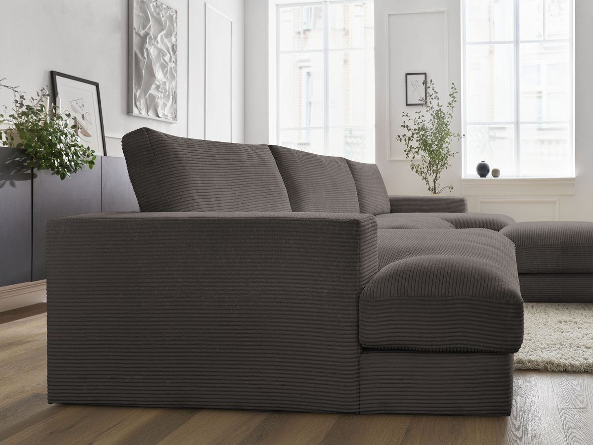 Bobochic Leonard Wohnlandschaft mit Pouf 349 × 159 cm Cordsamt Braun