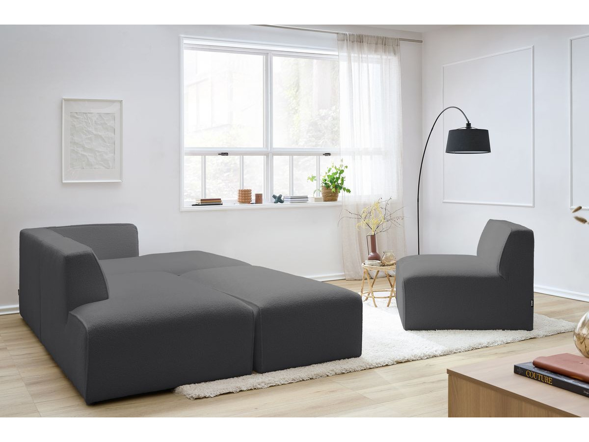 Bobochic Megeve Ecksofa mit Pouf Bouclé-Stoff Dunkelgrau Ecke rechts