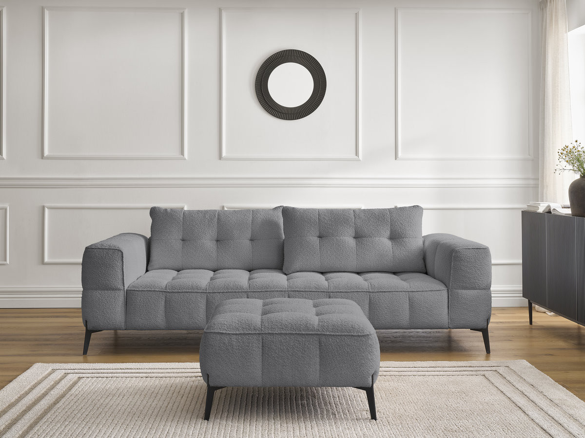 Bobochic Anis Sofa 3-Sitzer mit Pouf Bouclé-Stoff Dunkelgrau