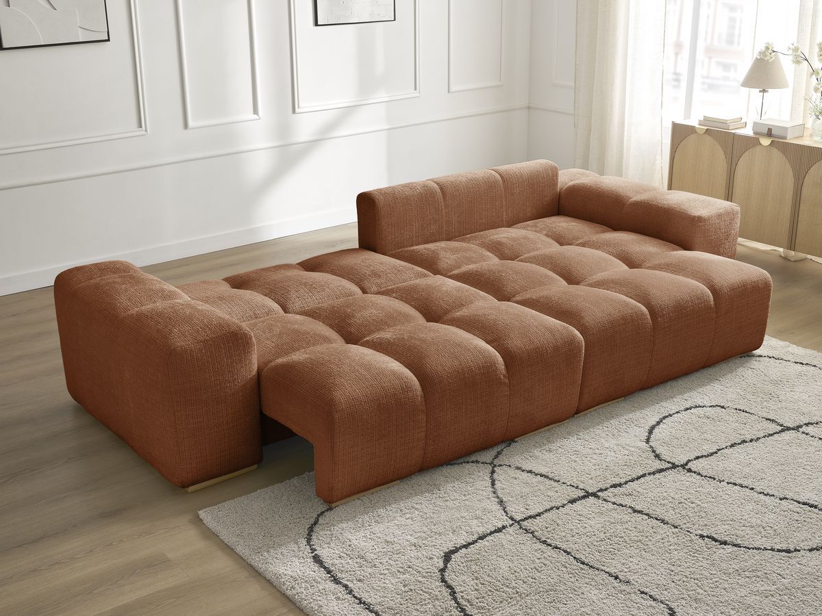 Bobochic Anakin Ecksofa mit Schlaffunktion und Bettkasten, 2 Kissen Strukturstoff Orange