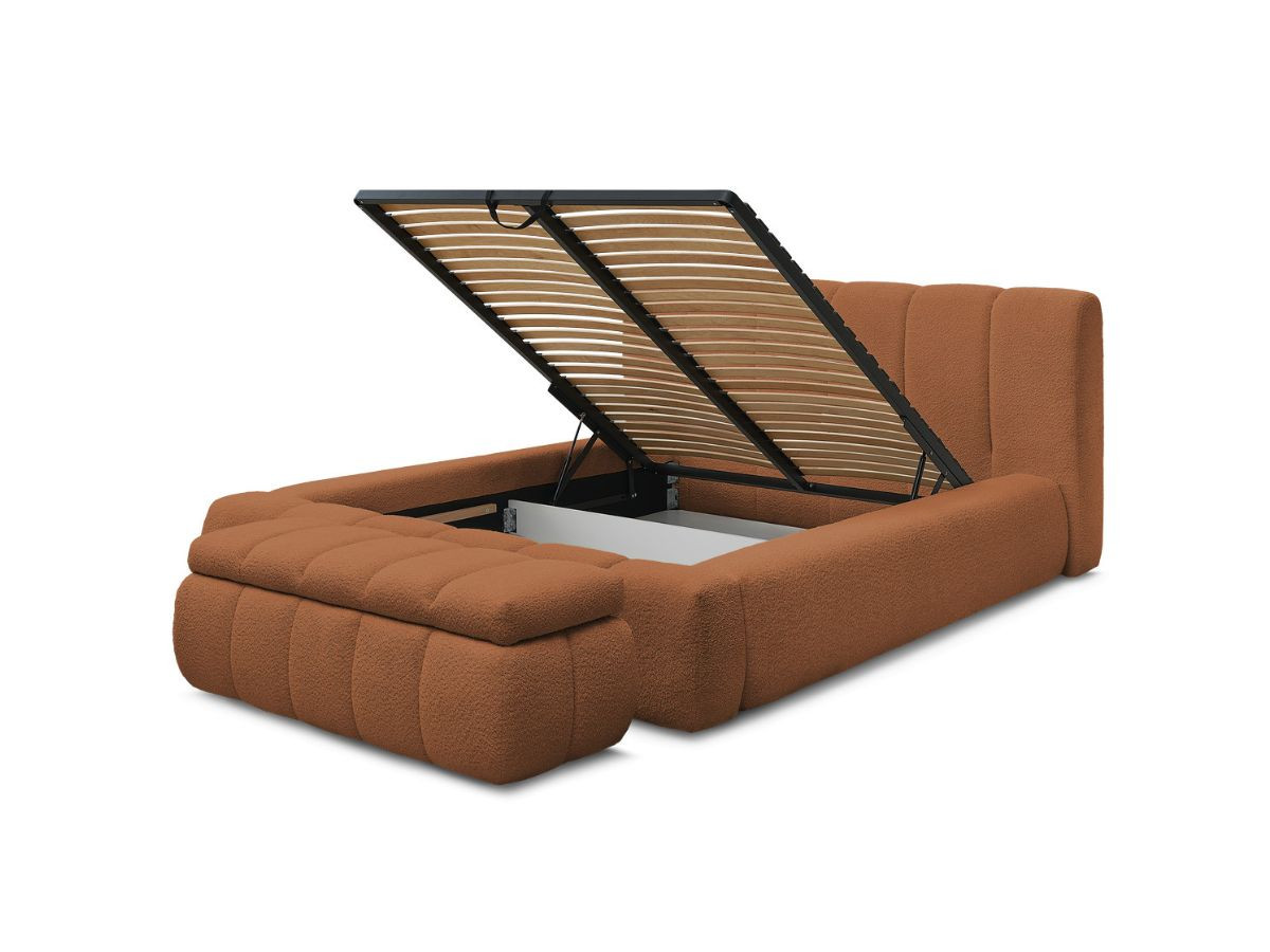 Bobochic Denali Polsterbett mit Bettkasten mit Bettbank Bouclé-Stoff Orange, Liegefläche 140 × 190 cm