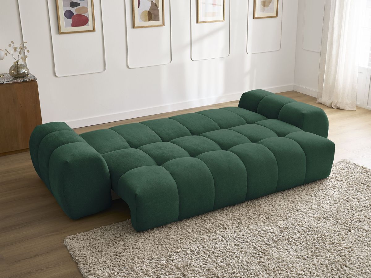 Bobochic Everest Schlafsofa 3-Sitzer mit Bettkasten, 5 Kissen Strukturstoff Grün