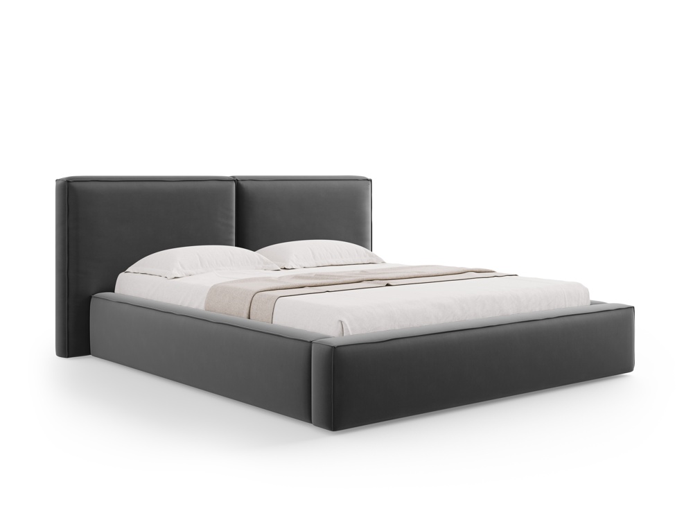 Cosmopolitan Design Stauraumbett mit doppeltem Kopfteil Arendal 160x200 Samt Bluvel Grau
