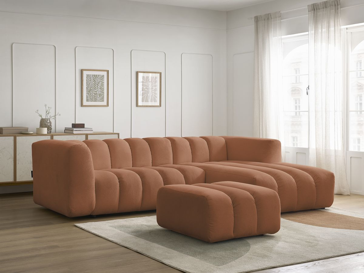 Bobochic Talia Ecksofa mit Pouf Melange-Stoff Orange Ecke rechts