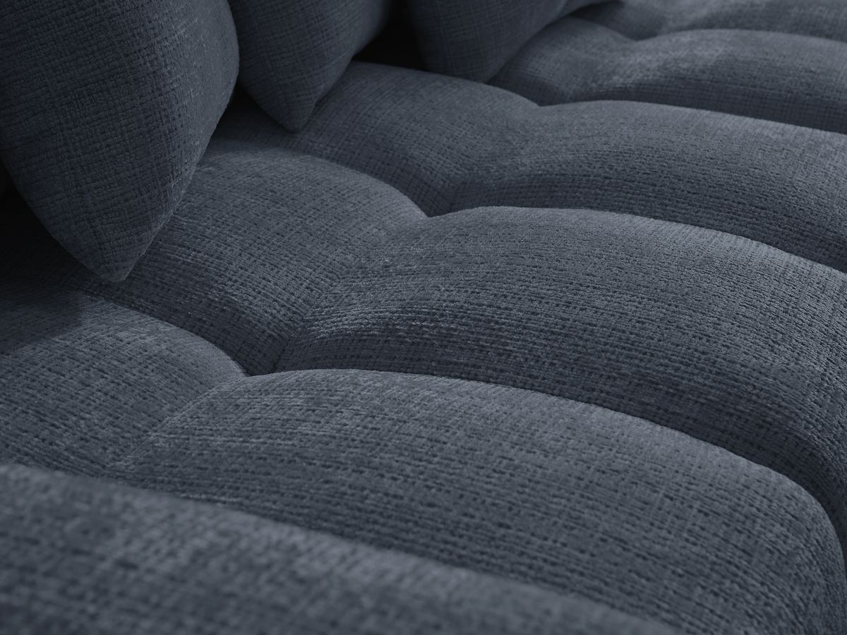 Bobochic Anakin Ecksofa mit Schlaffunktion und Bettkasten, 6 Kissen Strukturstoff Dunkelblau