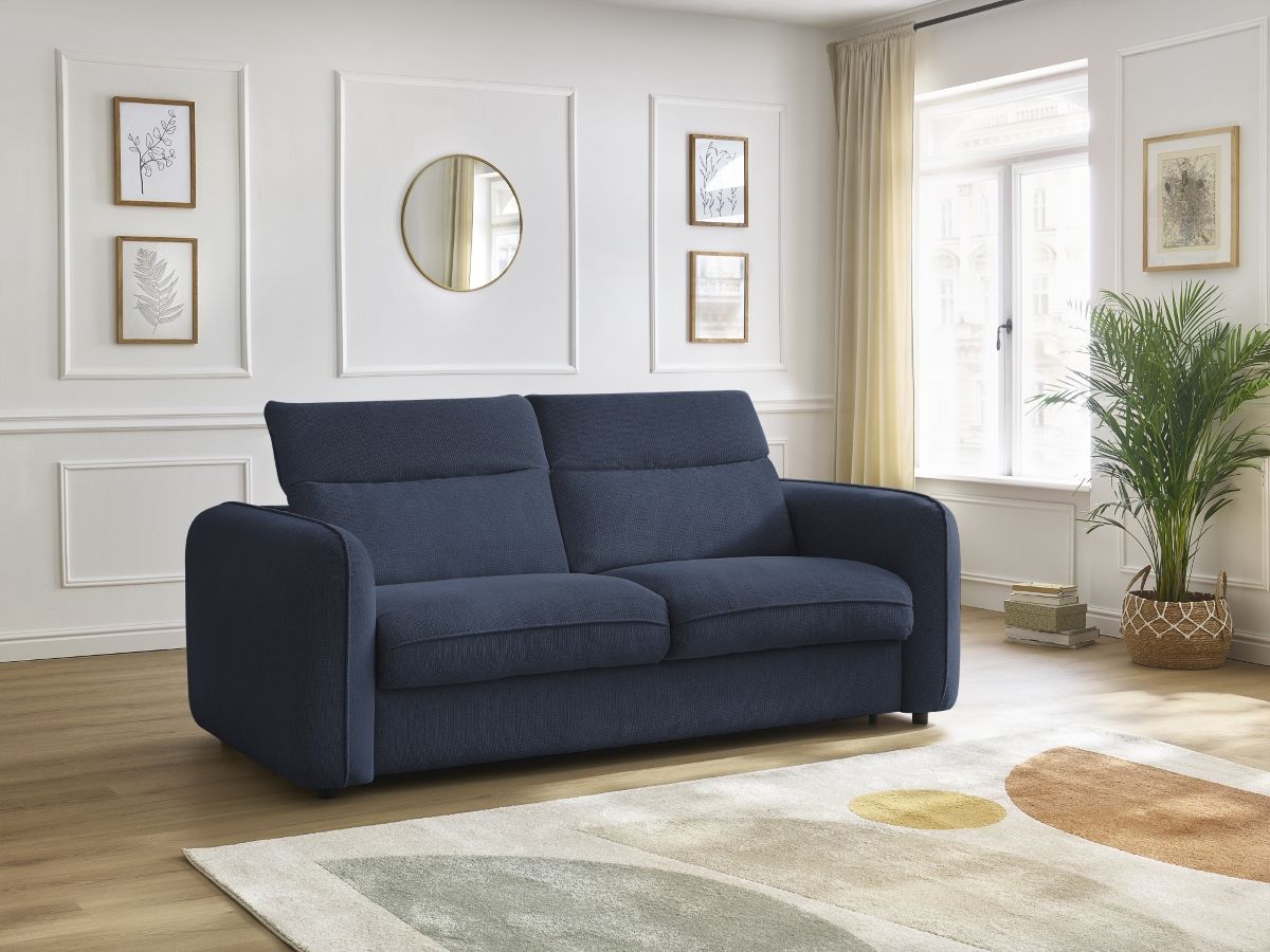 Bobochic Achille Schlafsofa 3-Sitzer Melange-Stoff Dunkelblau, Liegefläche 140 × 200 cm