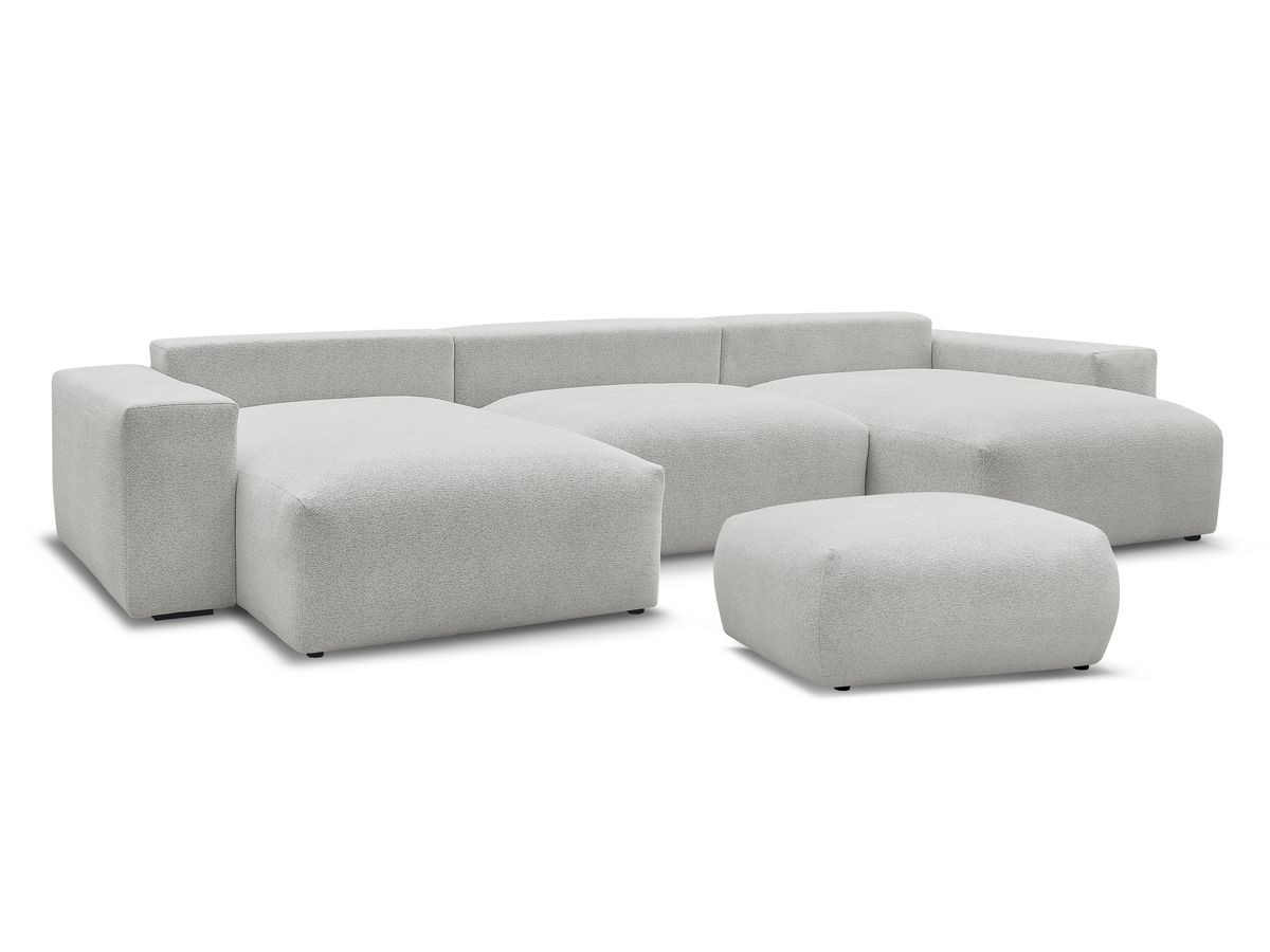 Bobochic Voltaire Wohnlandschaft mit Pouf 420 × 174 cm, Liegefläche 135 × 345 cm Melange-Stoff Hellgrau