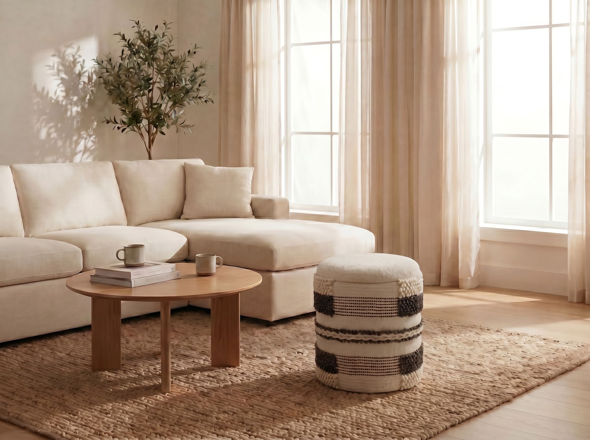 Sitzhocker Vassenden Stoff Beige Ø 40 cm