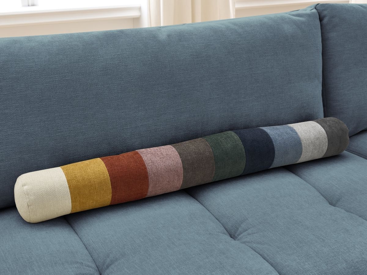 Bobochic Fuji Ecksofa mit Schlaffunktion und Bettkasten und Pouf 282 × 204 cm Stoff Hellblau Ecke rechts