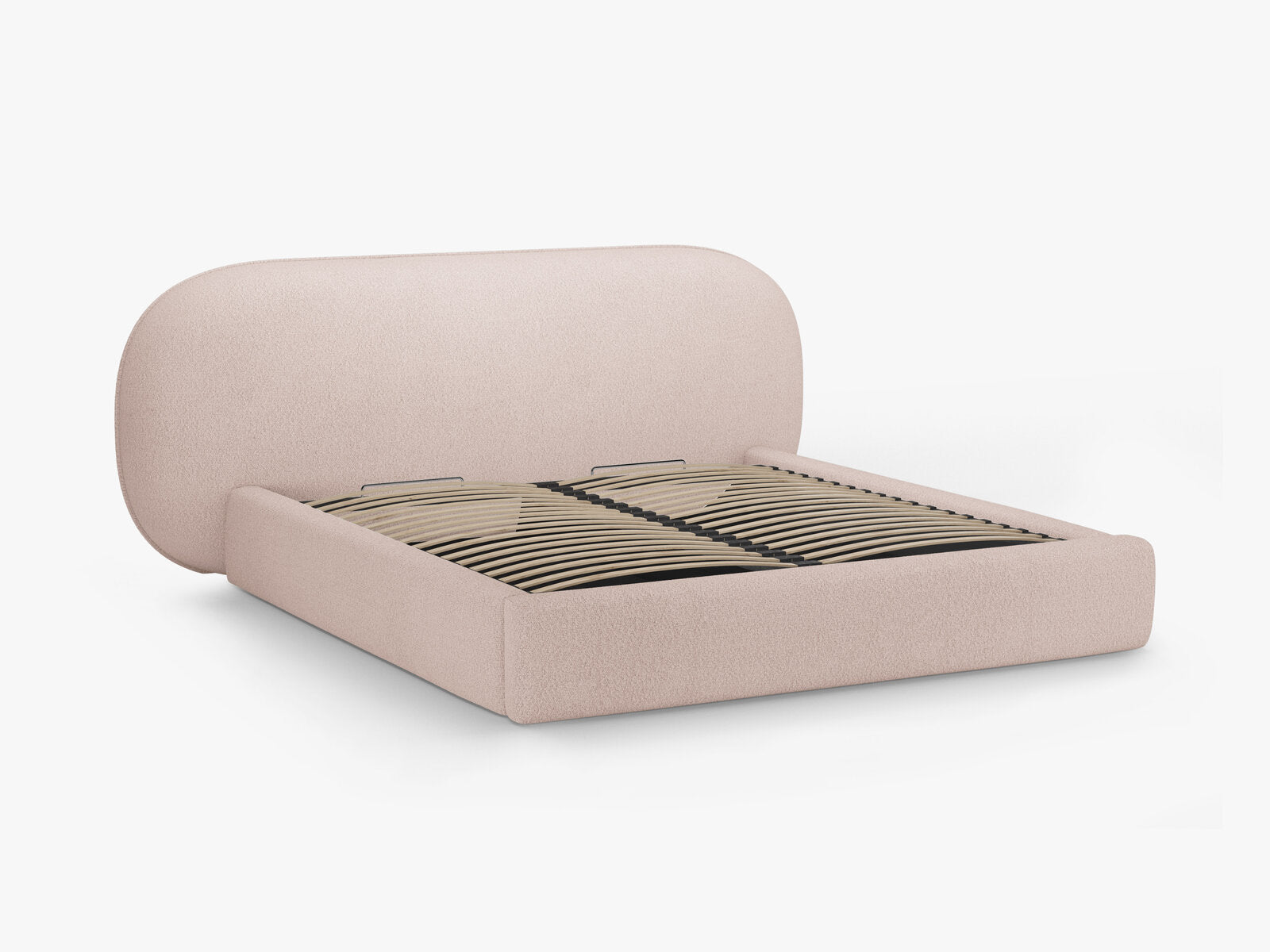 Micadoni Stauraumbett mit Kopfteil Ovalo Boucle Baloo Puderrosa 140x200