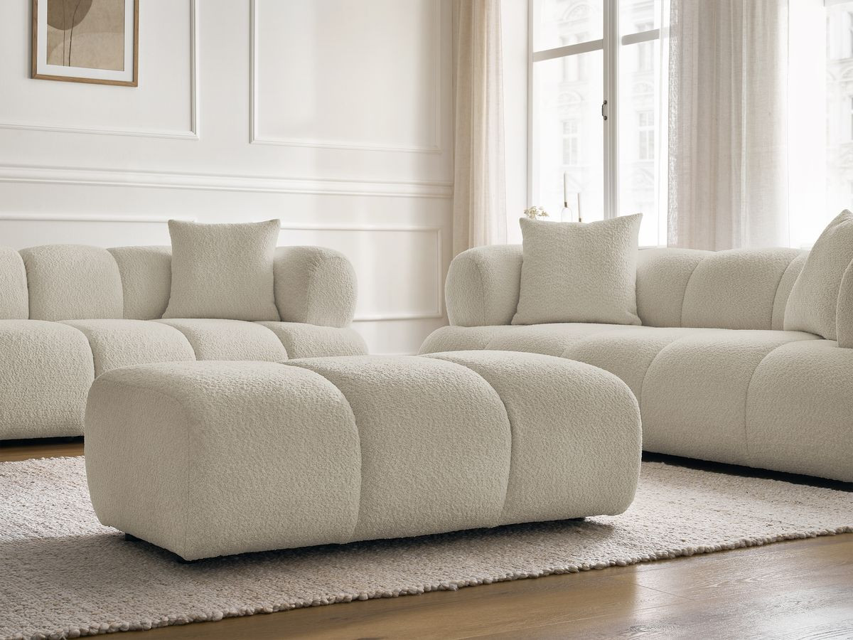 Bobochic Pamira Sofa 5-Sitzer mit Pouf Bouclé-Stoff Beige