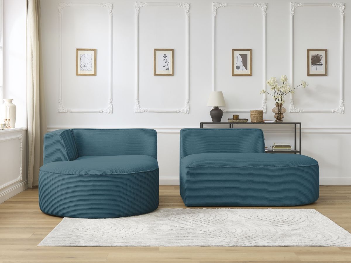 Bobochic Rousseau Ecksofa Cordsamt Dunkelblau Ecke links