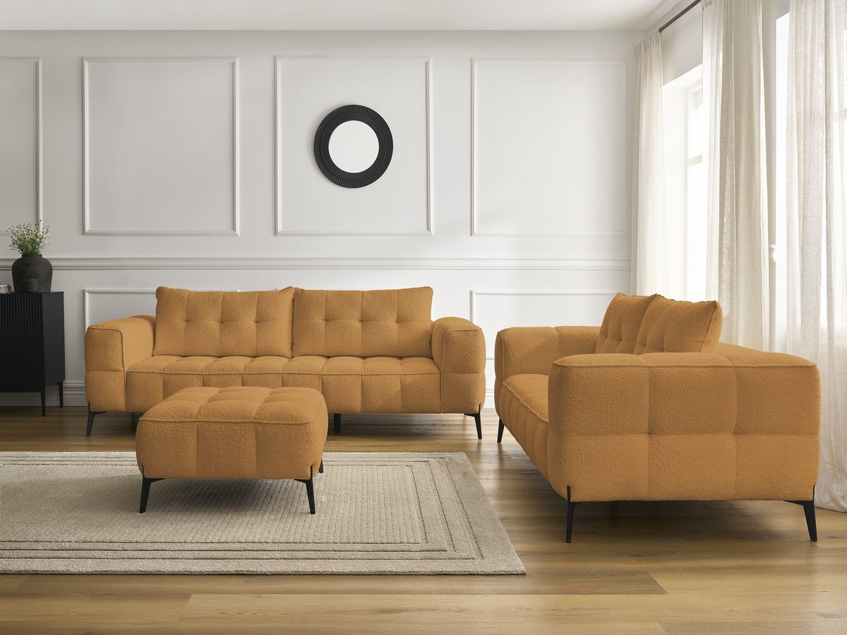 Bobochic Anis Sofa 5-Sitzer mit Pouf Bouclé-Stoff Gelb