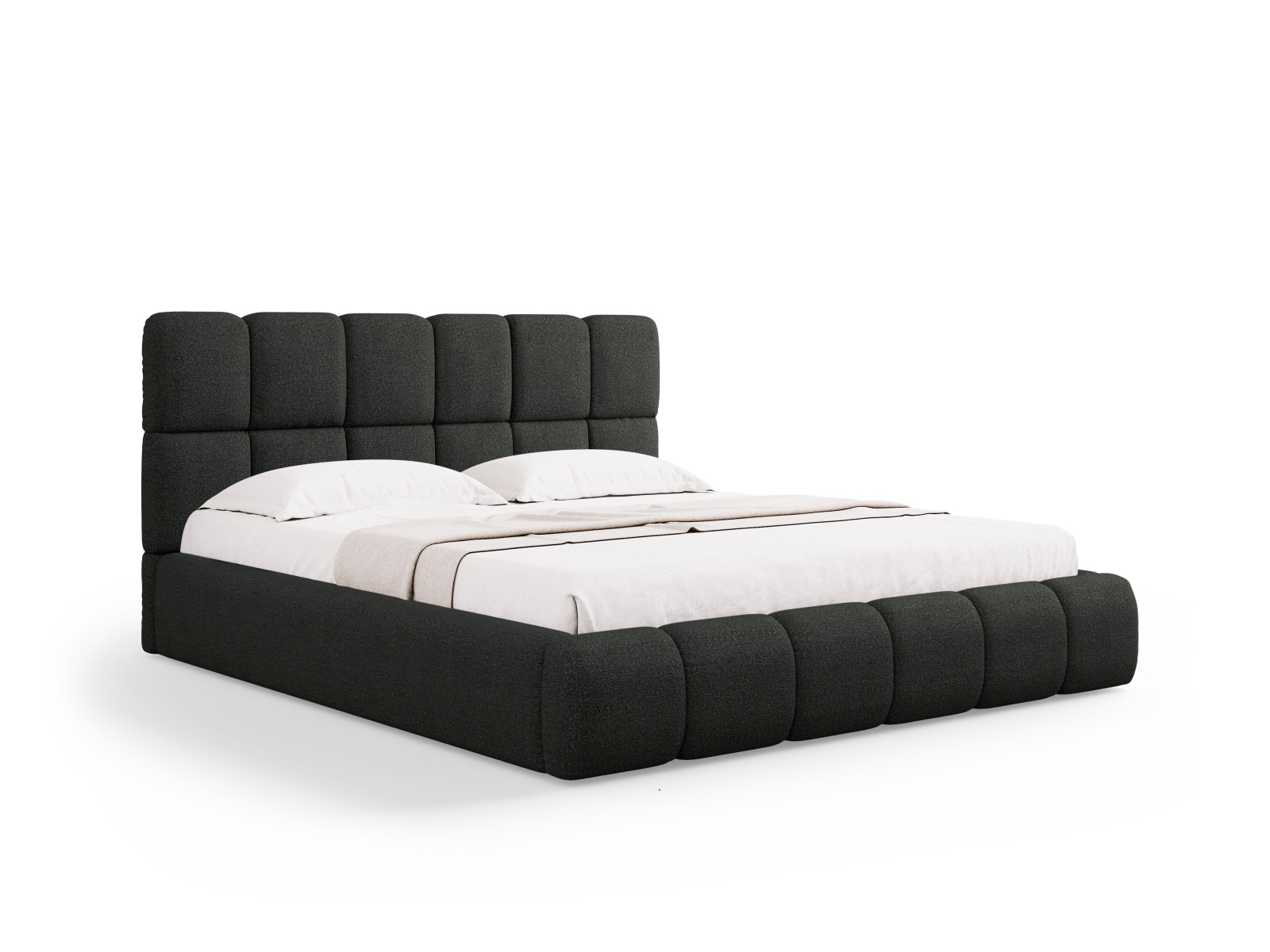 Micadoni Stauraumbett mit Kopfteil Bellis Boucle Baloo Schwarz 200x200
