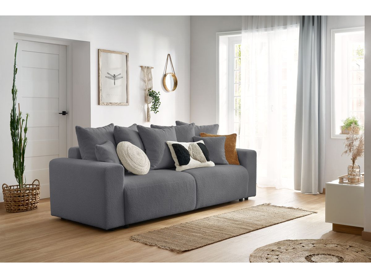 Bobochic Envy Schlafsofa 3-Sitzer mit Bettkasten Bouclé-Stoff Dunkelgrau