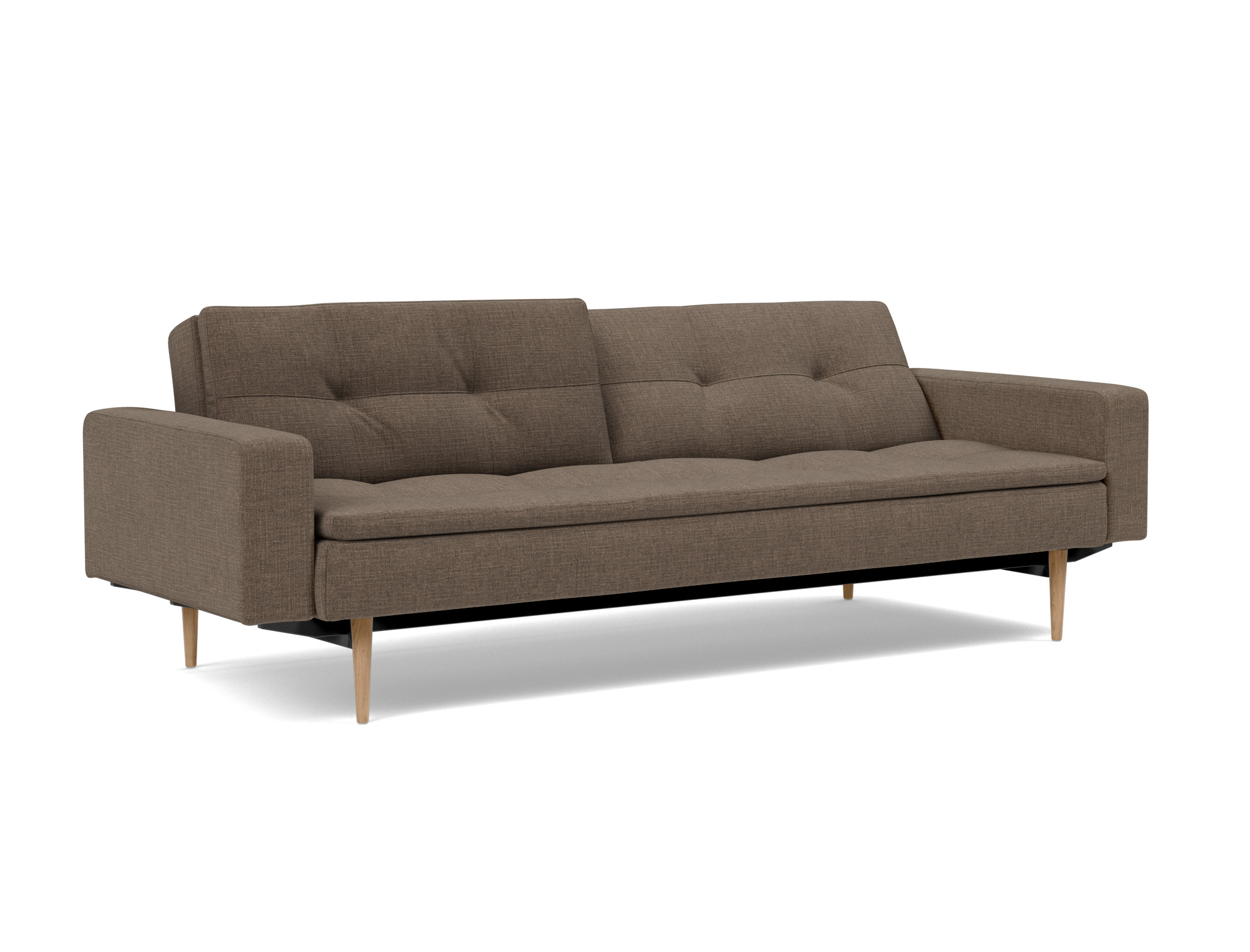 Schlafsofa Dublexo mit Armlehnen Chenille Esina 411-Cedar-Brown Beine Styletto Eiche hell