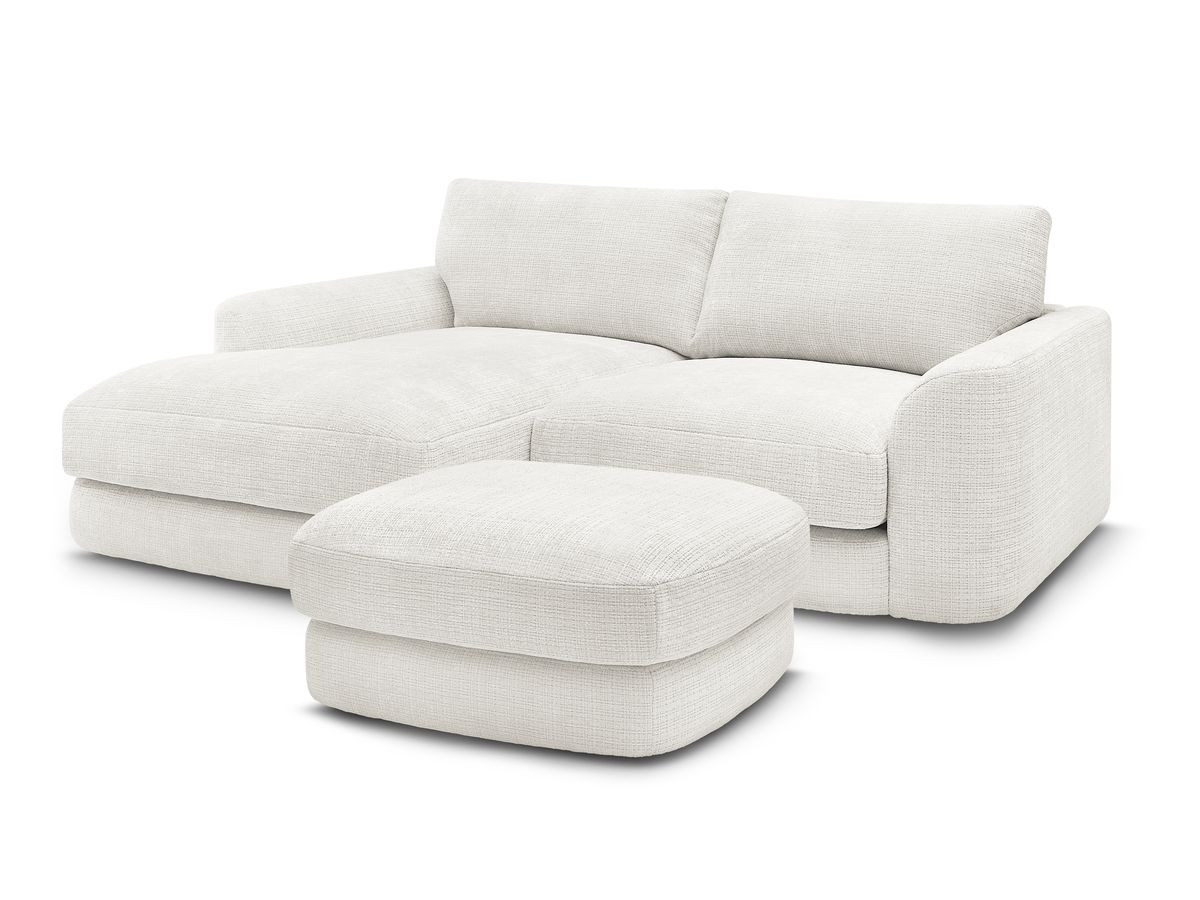 Bobochic Leonore Ecksofa mit Pouf Strukturstoff Weiß Ecke links