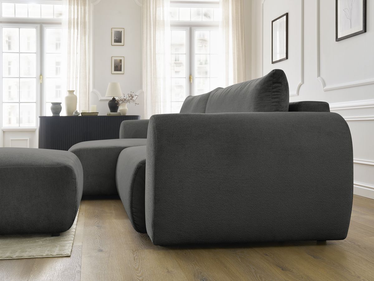 Bobochic Lucien Ecksofa mit Schlaffunktion und Bettkasten und Pouf 314 × 167 cm Stoff Dunkelgrau Ecke links