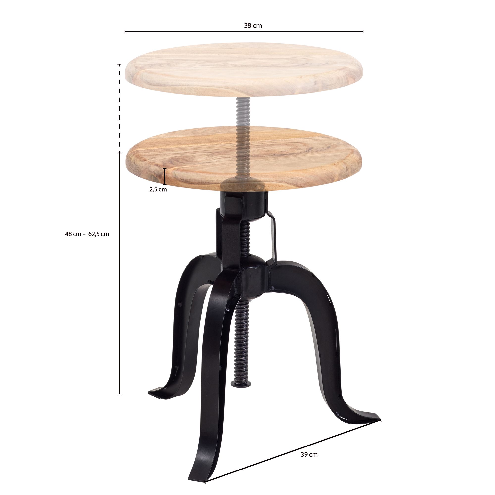 Sitzhocker Vaglir Akazie Massivholz Schwarz 39 × 39 × 48 cm