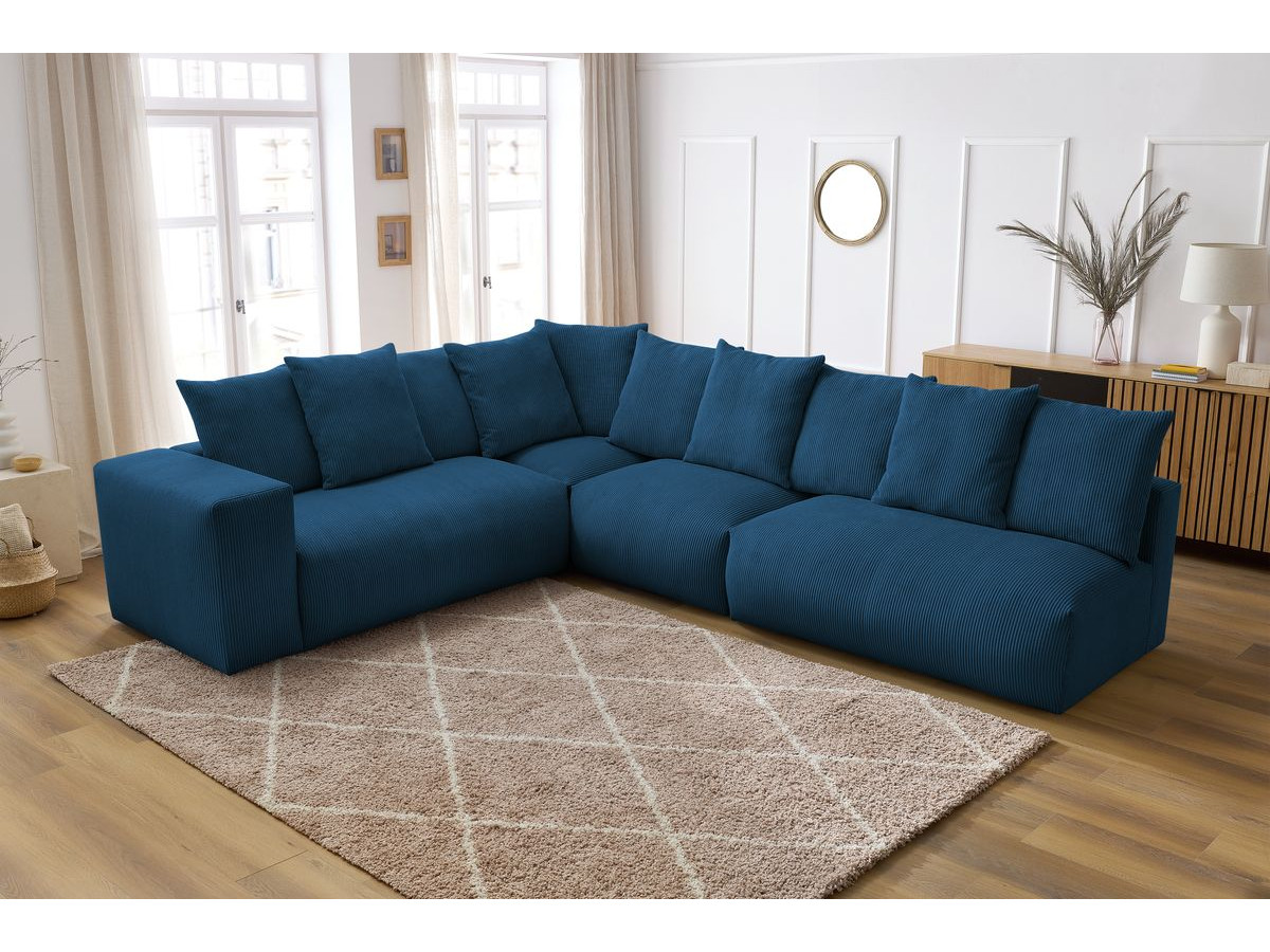 Bobochic Voltaire Ecksofa 322 × 268 cm Cordsamt Dunkelblau Ecke links