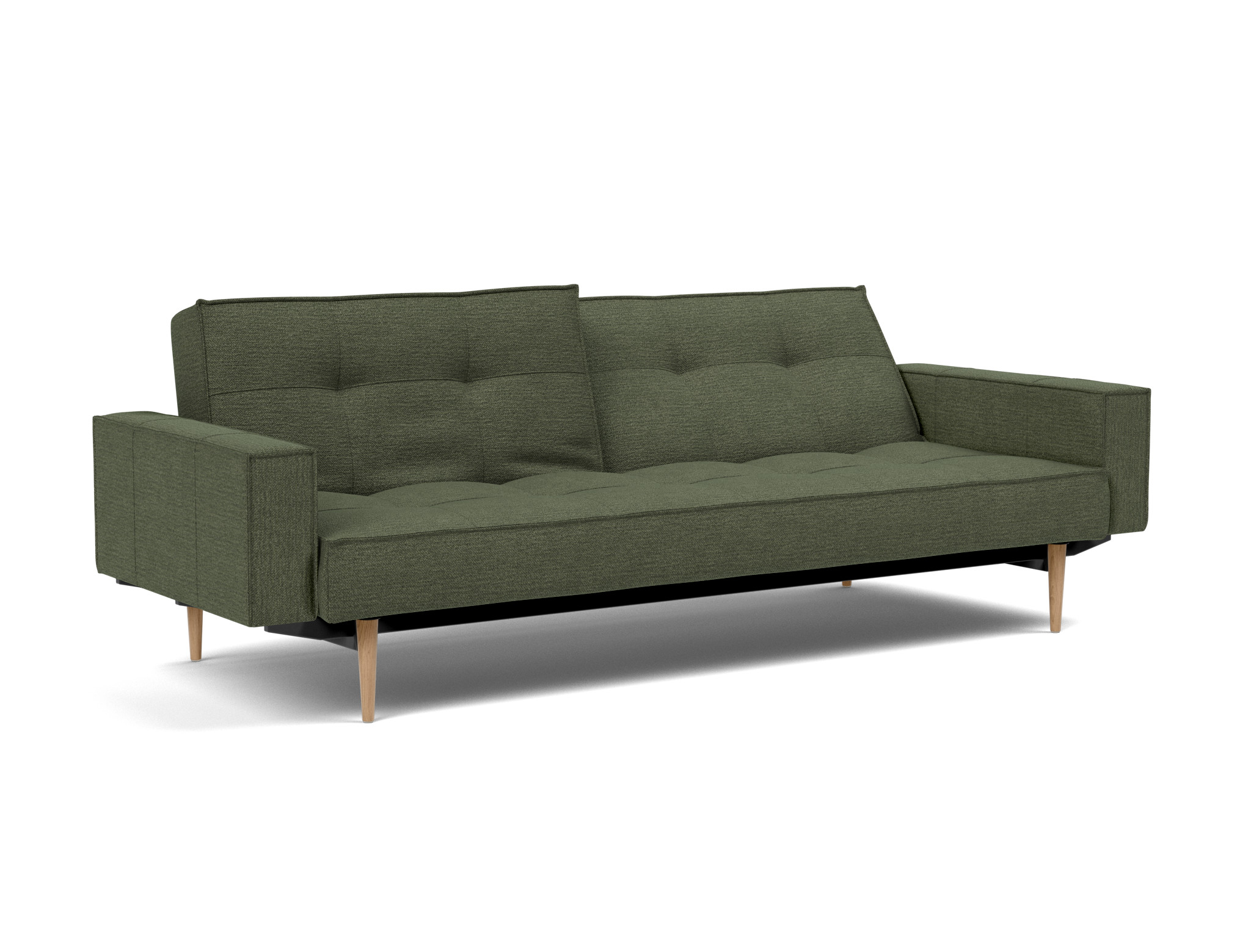 Schlafsofa Splitback mit Armlehnen Strukturierter Stoff Taura 353-Forest Beine Styletto Eiche hell