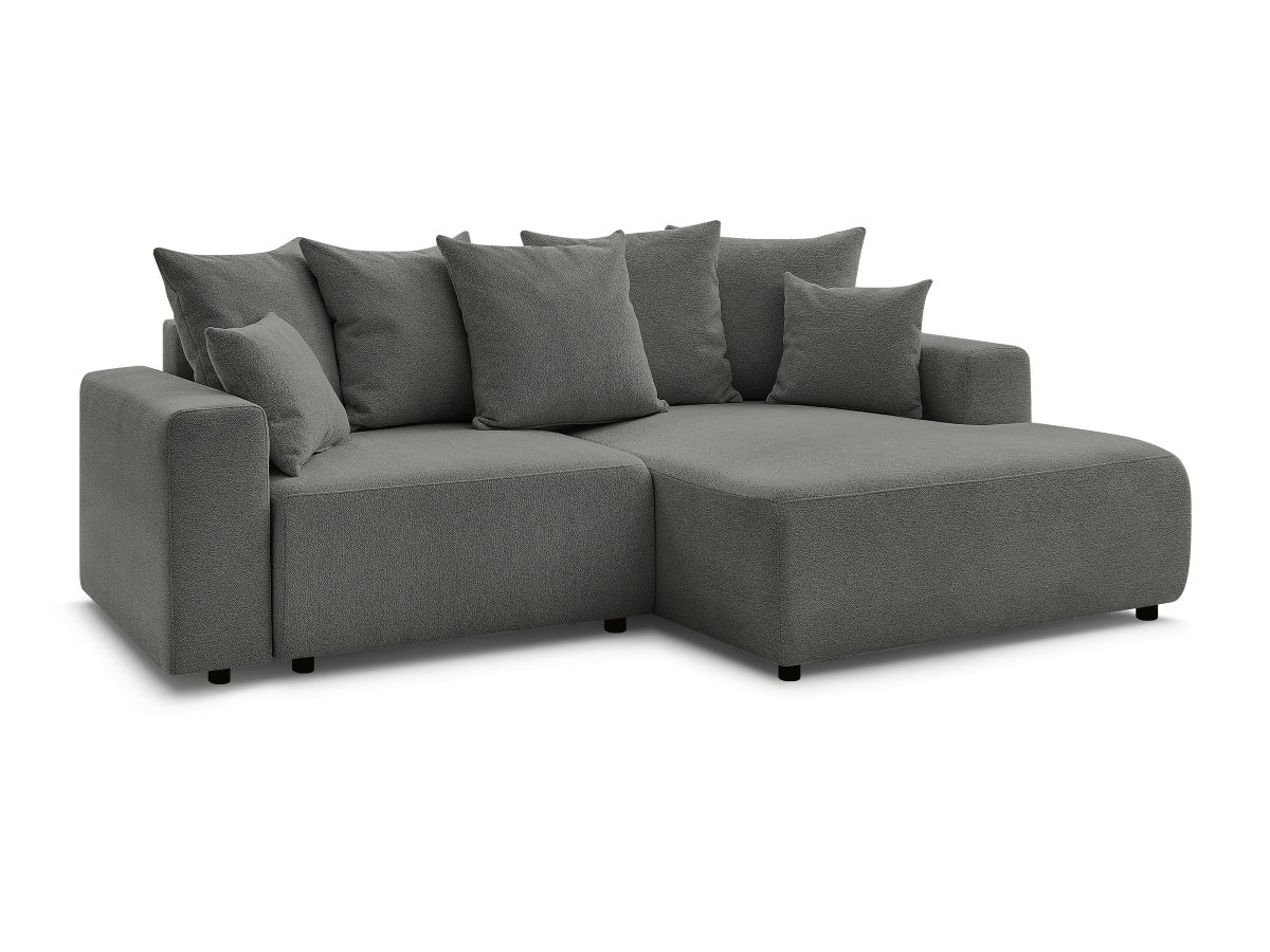 Bobochic Atilla Ecksofa mit Schlaffunktion und Bettkasten Melange-Stoff Dunkelgrau Ecke rechts