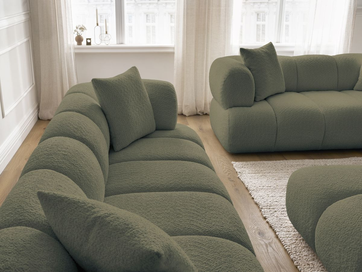 Bobochic Pamira Sofa 5-Sitzer mit Pouf Bouclé-Stoff Grün