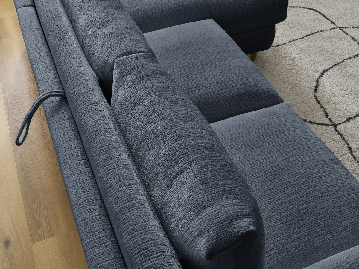 Bobochic Cocoone Ecksofa mit Schlaffunktion und Bettkasten Strukturstoff Dunkelblau, Liegefläche 140 × 200 cm