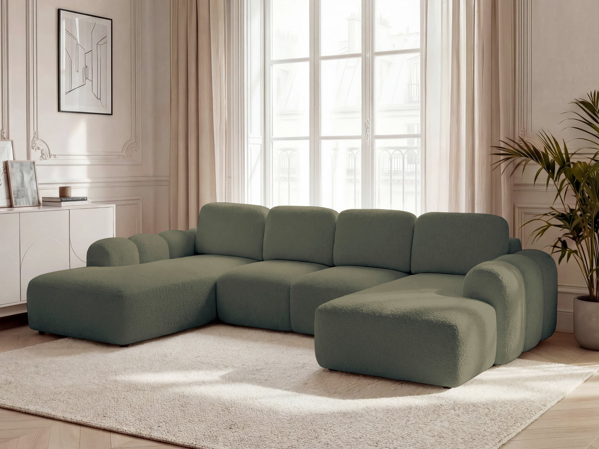 Bobochic Montaigne Wohnlandschaft Bouclé-Stoff Grün Ecke rechts