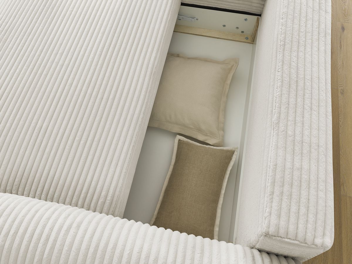 Bobochic Lucien Ecksofa mit Schlaffunktion und Bettkasten 314 × 167 cm Breitcord weich Beige Ecke links