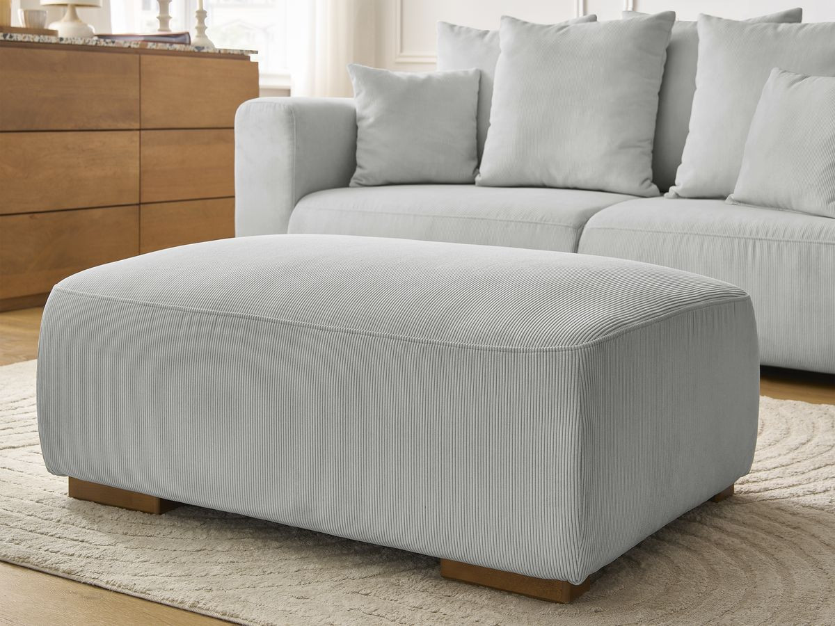 Bobochic Sidonie Sofa 3-Sitzer mit Pouf Cordsamt Hellgrau