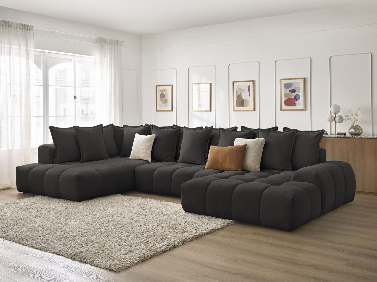 Bobochic Everest Wohnlandschaft, 14 Kissen Strukturstoff Schwarz Ecke rechts