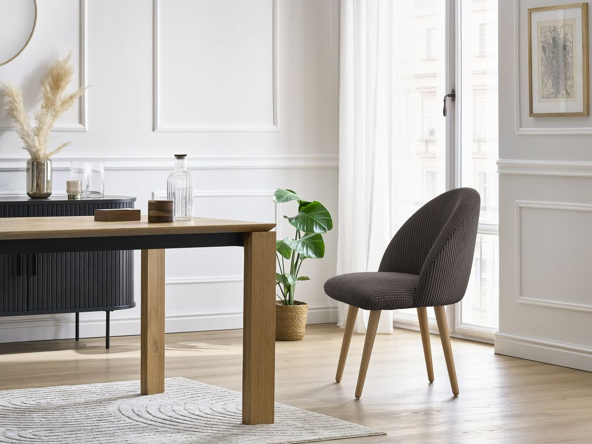Bobochic Lalie Esszimmerstuhl 2er-Set mit skandinavischen Holzbeinen Cordsamt Taupe