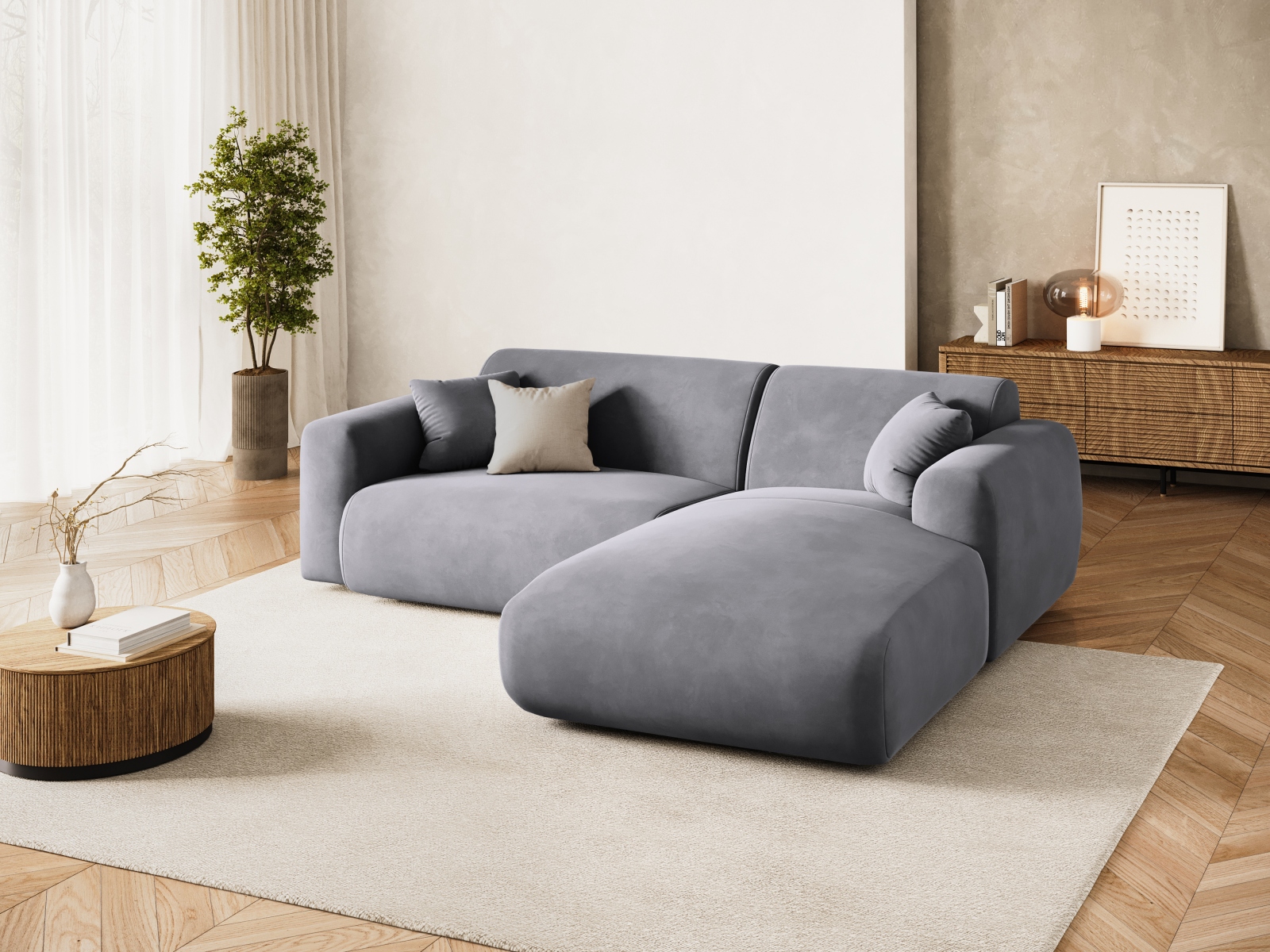 Cosmopolitan Design Ecksofa Nolio 4-Sitzer kleine Version Samt Casino Dunkelgrau Rechts